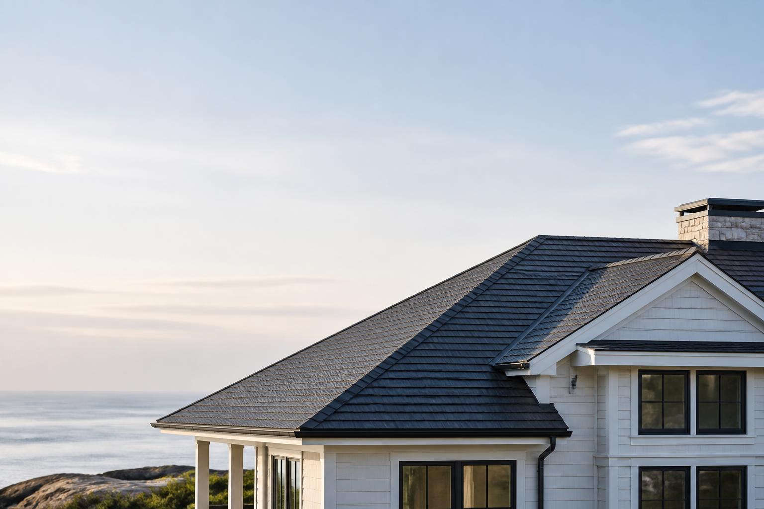 Clean finished roof with open sky space for text overlay.