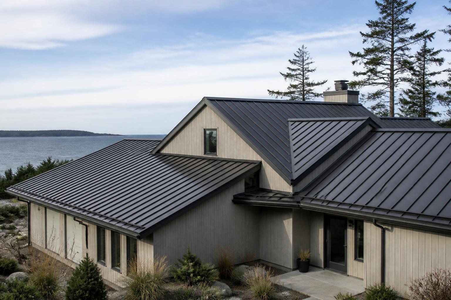 Newly installed roof on a modern home under natural daylight.